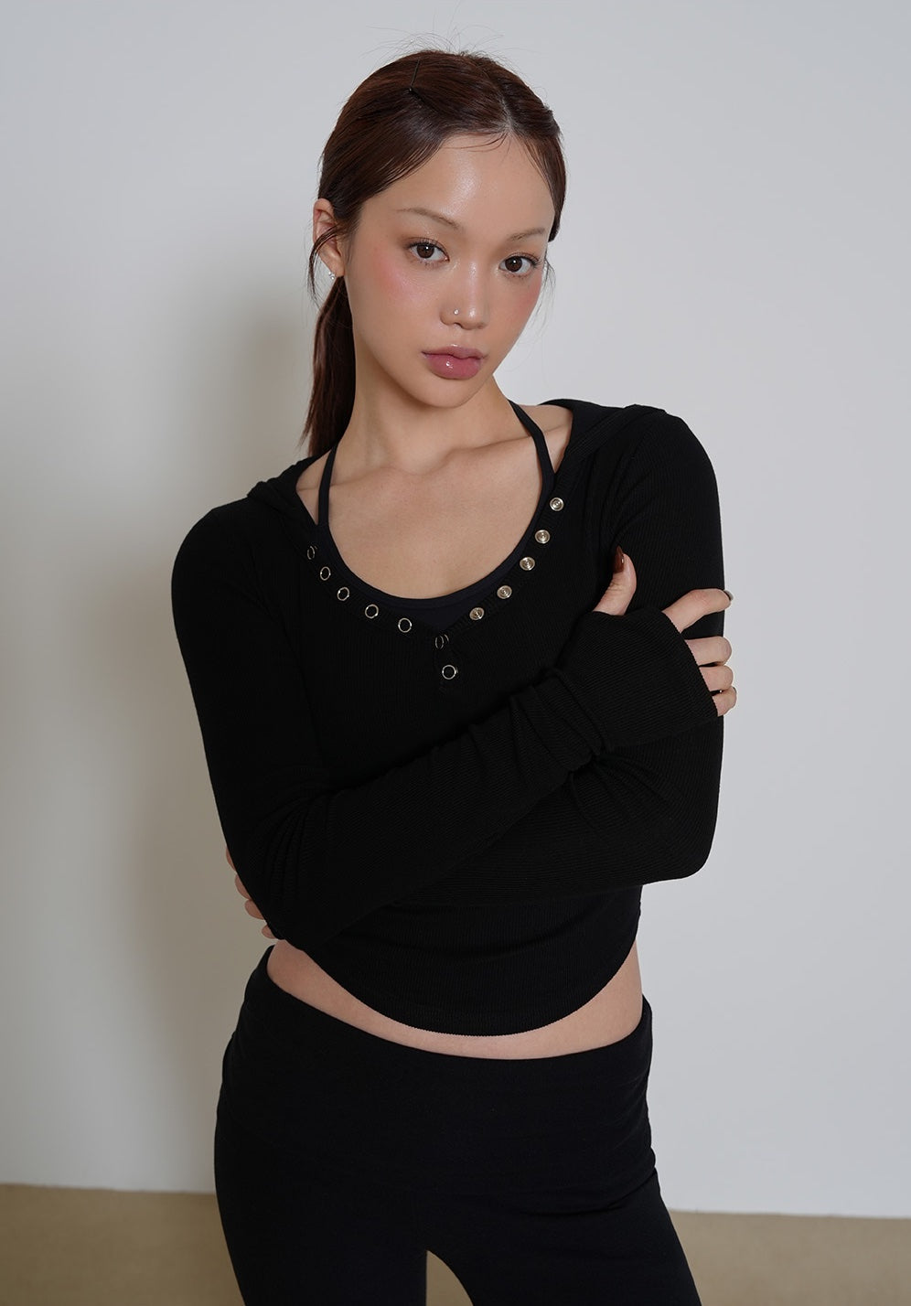 Ribbed Snap Hoodie