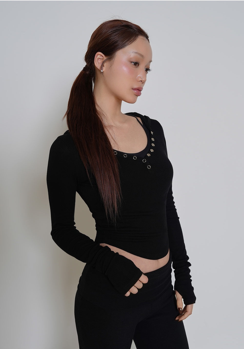 Ribbed Snap Hoodie