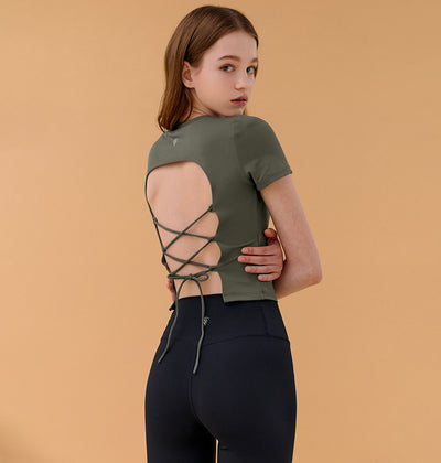 Net Back String Crop Top