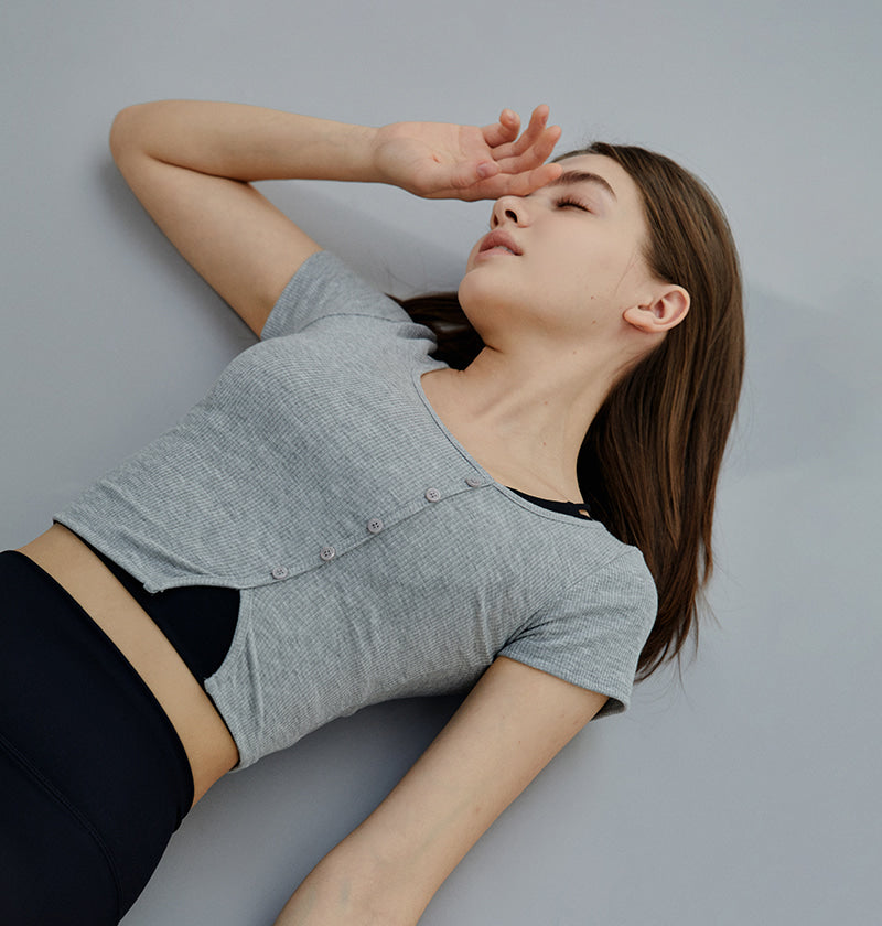 Unfooted Button Ribbed Crop Top