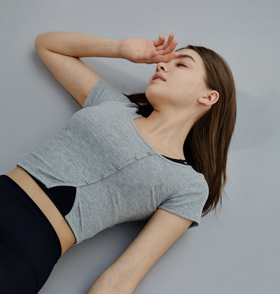 Unfooted Button Ribbed Crop Top